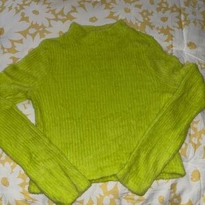 Anthropologie Neon Green Fuzzy Turtleneck Sweater